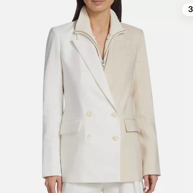 Veronica Beard Braeton Linen Blend Dickey Jacket White/Limestone Size 6